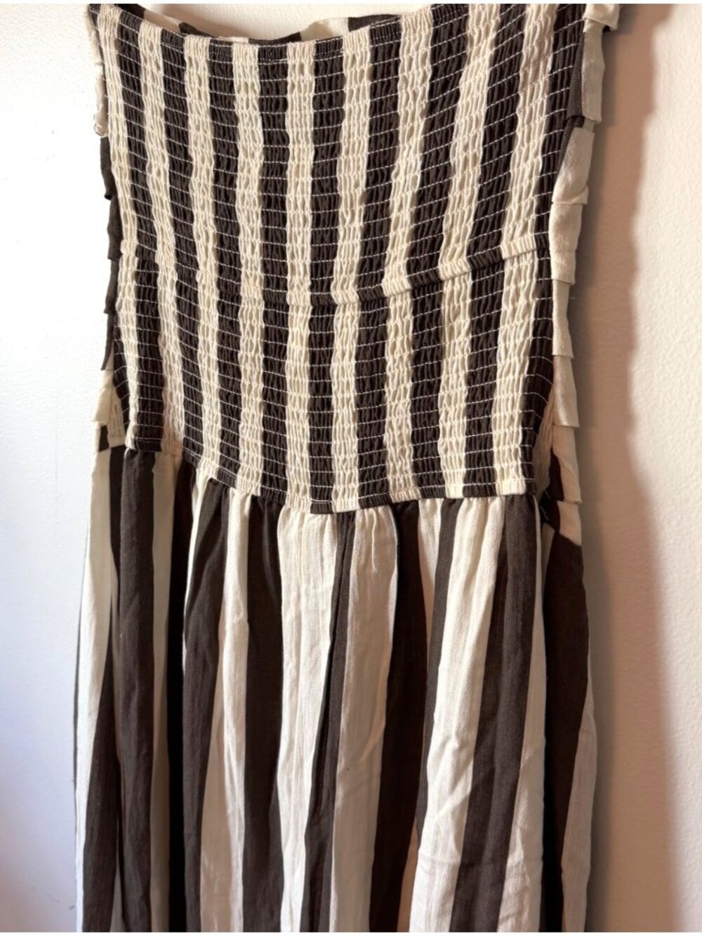 Moon River Brown & White Striped Strapless Tube Top Midi Dress Smocked Back Size - Picture 8 of 10